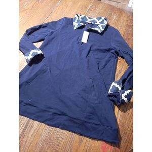 New Large Crown & Ivy Long Sleeve Moroccan Market  Shirt Top Blue Pink White NWT